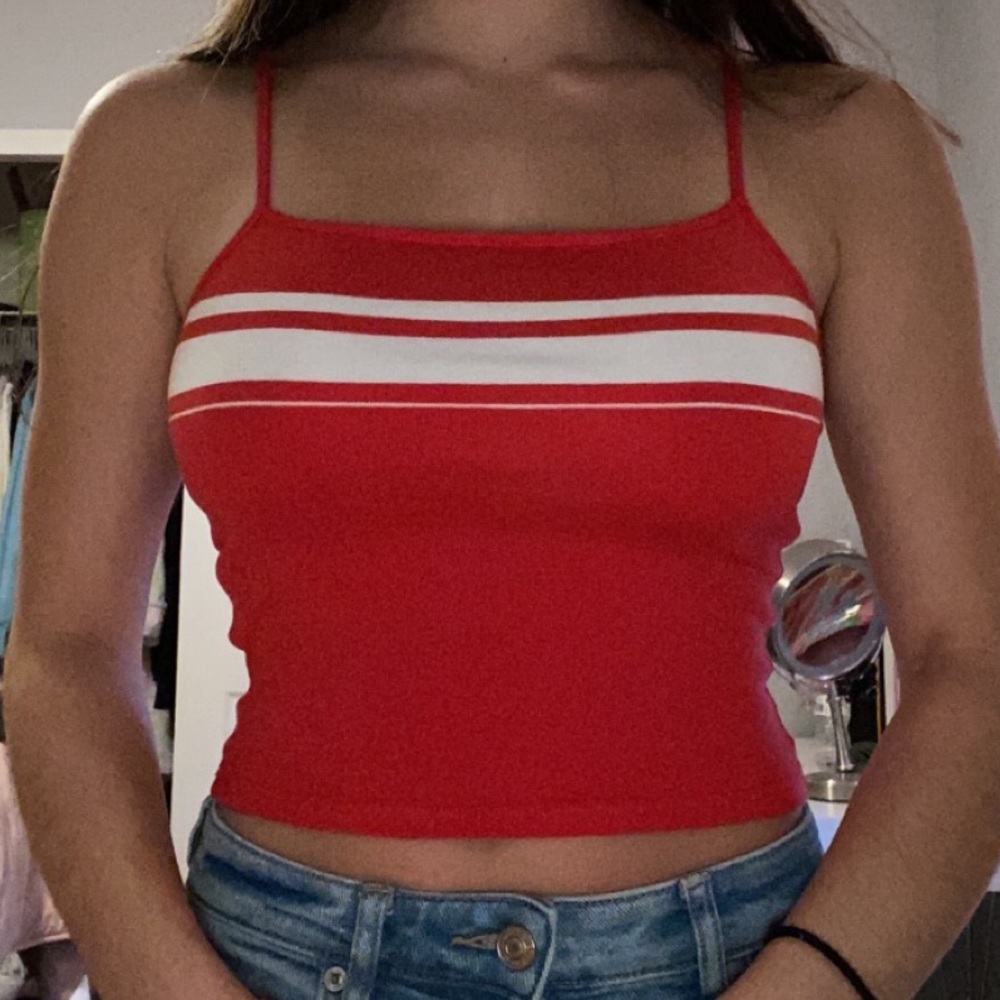 Garage Red Striped Cropped Tank Top